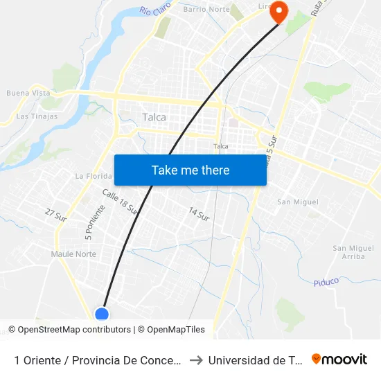 1 Oriente / Provincia De Concepción to Universidad de Talca map