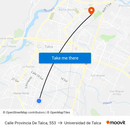 Calle Provincia De Talca, 553 to Universidad de Talca map