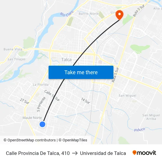 Calle Provincia De Talca, 410 to Universidad de Talca map