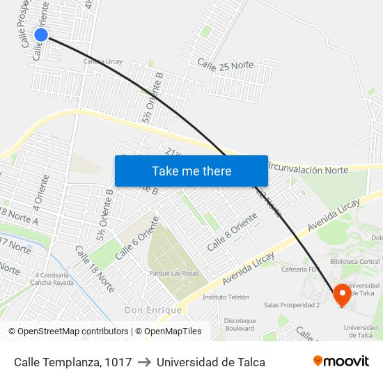 Calle Templanza, 1017 to Universidad de Talca map