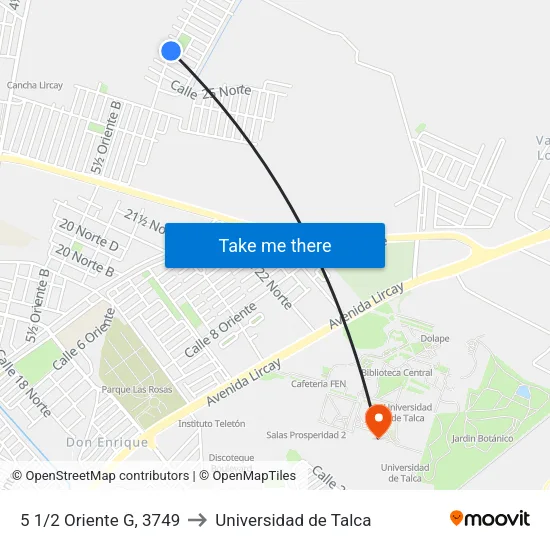 5 1/2 Oriente G, 3749 to Universidad de Talca map