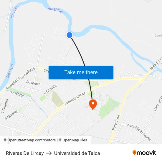 Riveras De Lircay to Universidad de Talca map