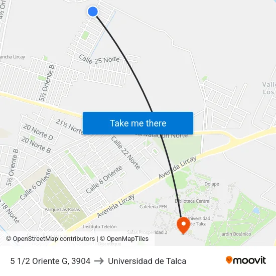 5 1/2 Oriente G, 3904 to Universidad de Talca map