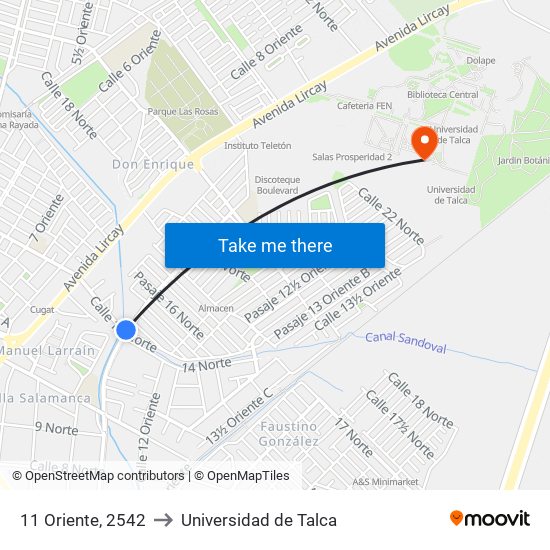 11 Oriente, 2542 to Universidad de Talca map