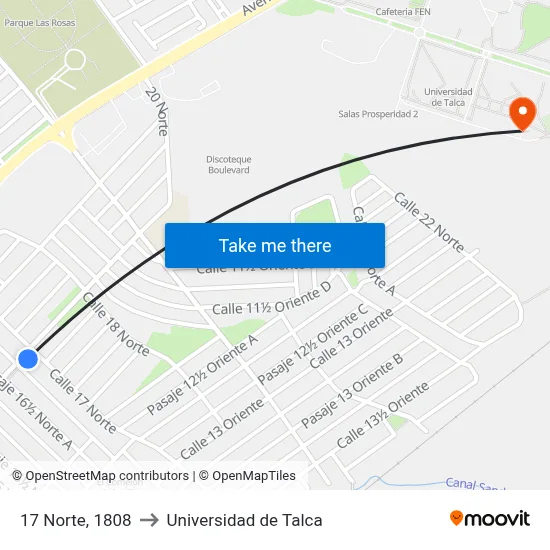 17 Norte, 1808 to Universidad de Talca map