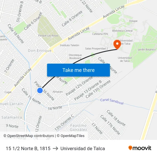 15 1/2 Norte B, 1815 to Universidad de Talca map