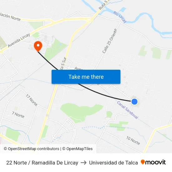 22  Norte / Ramadilla De Lircay to Universidad de Talca map