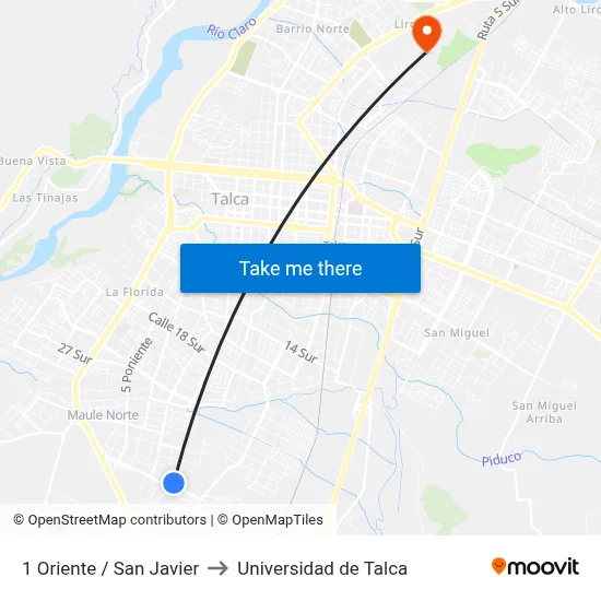 1 Oriente / San Javier to Universidad de Talca map