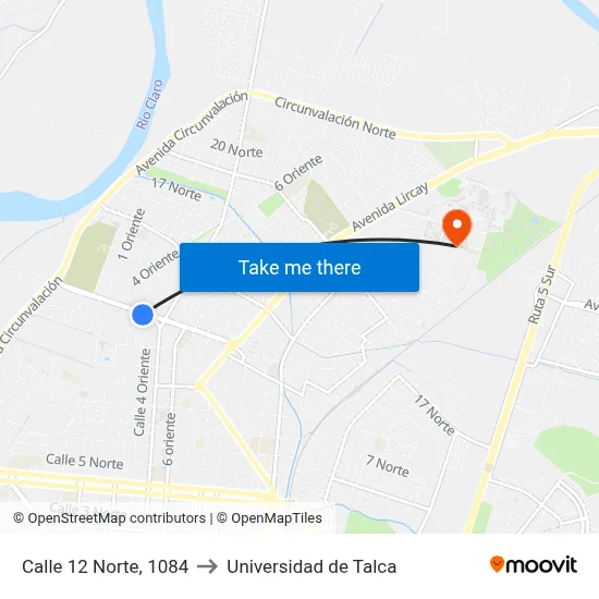 Calle 12 Norte, 1084 to Universidad de Talca map