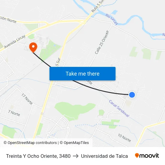 Treinta Y Ocho Oriente, 3480 to Universidad de Talca map