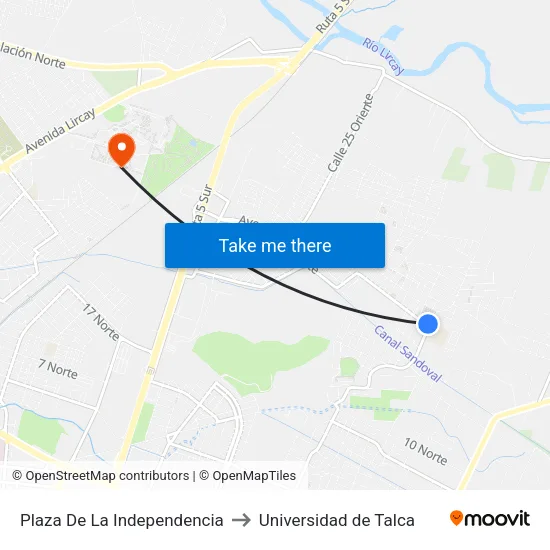 Plaza De La Independencia to Universidad de Talca map