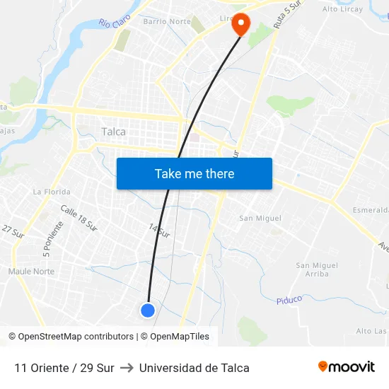11 Oriente / 29 Sur to Universidad de Talca map