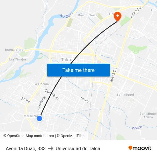 Avenida Duao, 333 to Universidad de Talca map