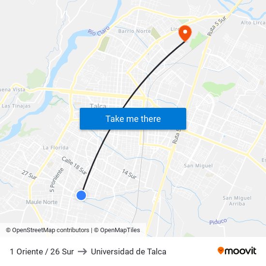 1 Oriente / 26 Sur to Universidad de Talca map