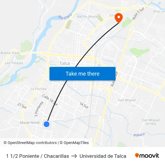 1 1/2 Poniente / Chacarillas to Universidad de Talca map