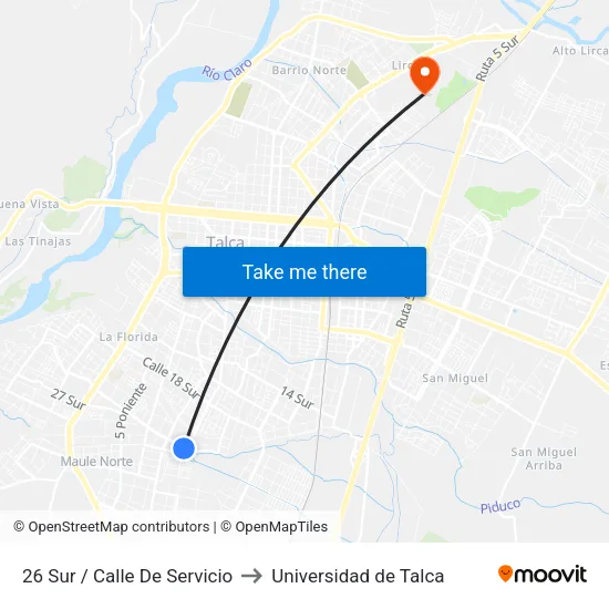 26 Sur / Calle De Servicio to Universidad de Talca map