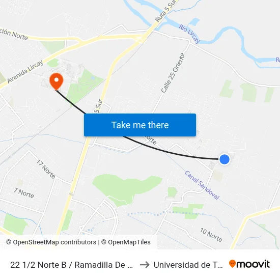 22 1/2 Norte B / Ramadilla De Lircay to Universidad de Talca map