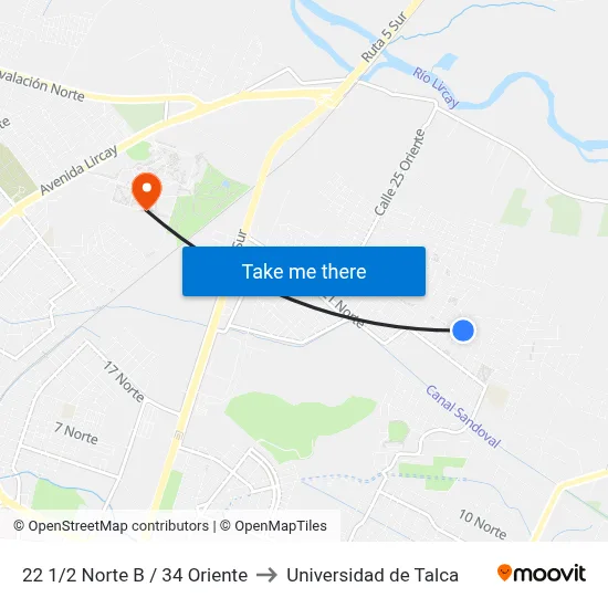 22 1/2 Norte B / 34 Oriente to Universidad de Talca map