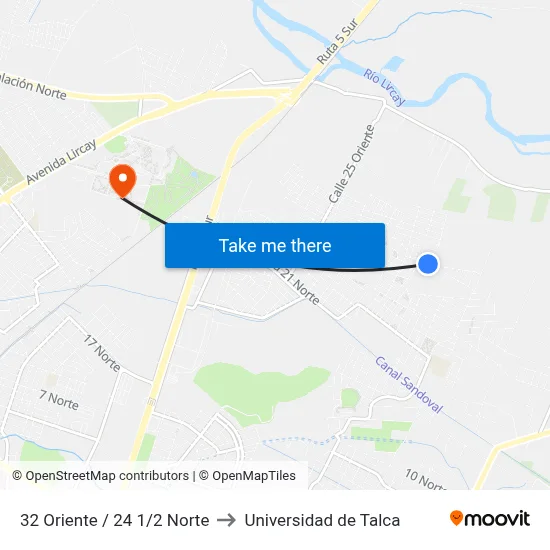 32 Oriente / 24 1/2 Norte to Universidad de Talca map