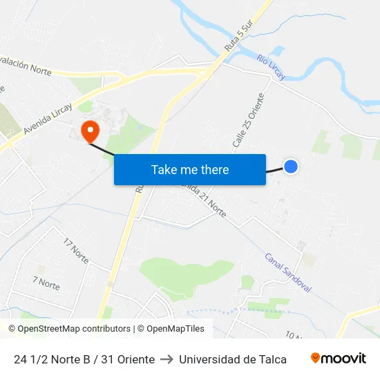 24 1/2 Norte B / 31 Oriente to Universidad de Talca map