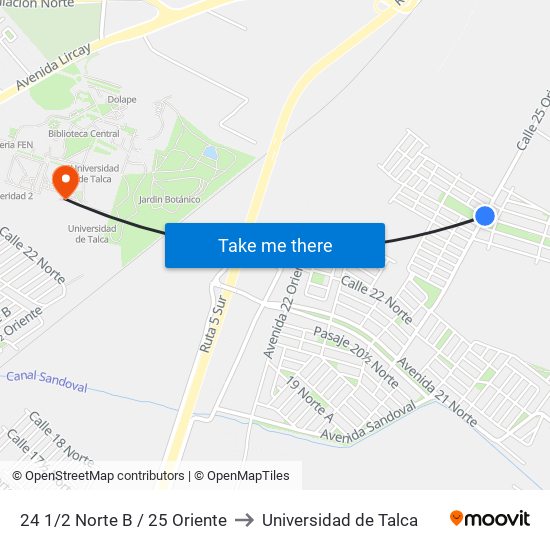24 1/2 Norte B / 25 Oriente to Universidad de Talca map