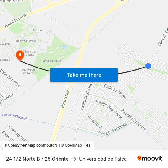 24 1/2 Norte B / 25 Oriente to Universidad de Talca map