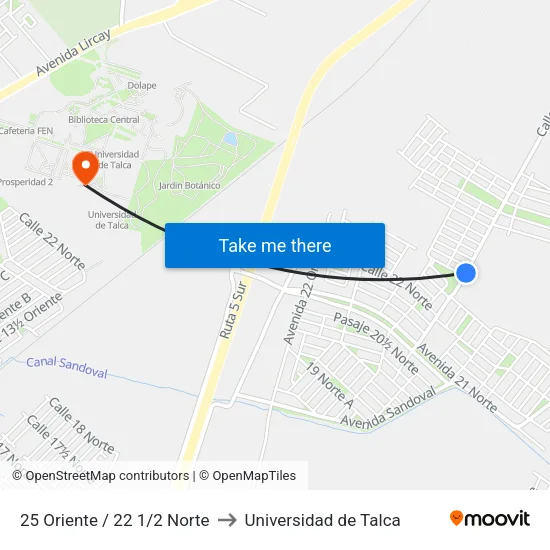 25 Oriente / 22 1/2 Norte to Universidad de Talca map