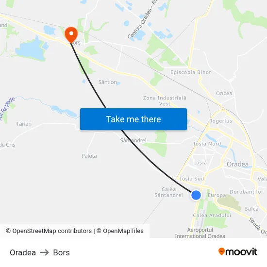 Oradea to Bors map