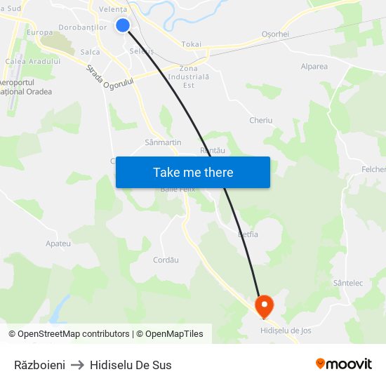 Războieni to Hidiselu De Sus map