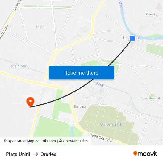 Piața Unirii to Oradea map