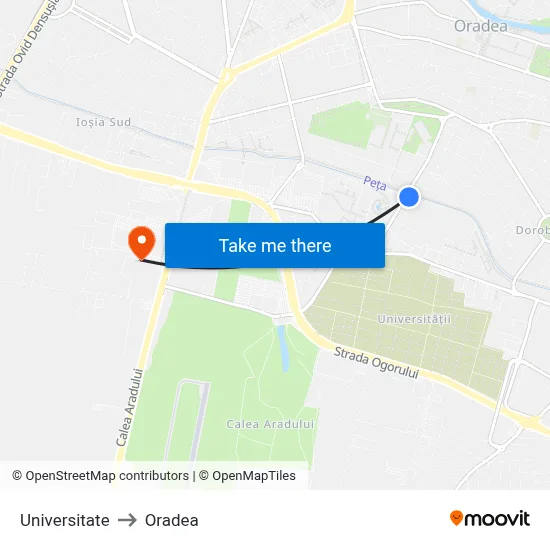 Universitate to Oradea map