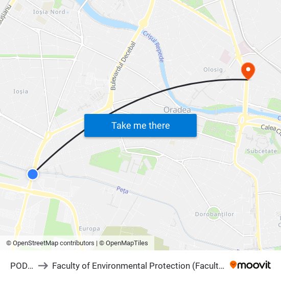 POD Peța to Faculty of Environmental Protection (Facultatea de Protecția Mediului) map