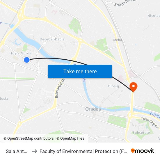 Sala Antonio Alexe to Faculty of Environmental Protection (Facultatea de Protecția Mediului) map