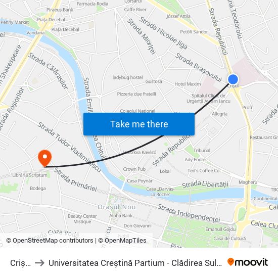 Crișul to Universitatea Creștină Partium - Clădirea Sulyok map