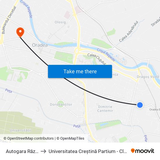 Autogara Războieni to Universitatea Creștină Partium - Clădirea Sulyok map