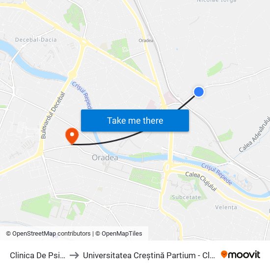 Clinica De Psihiatrie to Universitatea Creștină Partium - Clădirea Sulyok map