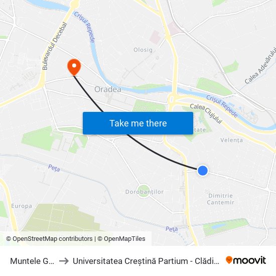 Muntele Găina to Universitatea Creștină Partium - Clădirea Sulyok map