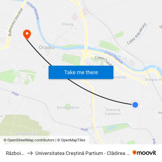 Războieni to Universitatea Creștină Partium - Clădirea Sulyok map