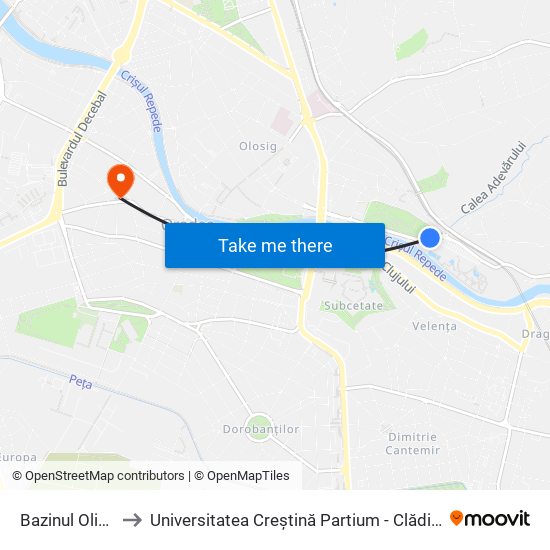 Bazinul Olimpic to Universitatea Creștină Partium - Clădirea Sulyok map