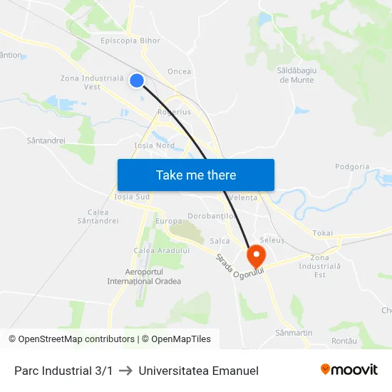 Parc Industrial 3/1 to Universitatea Emanuel map