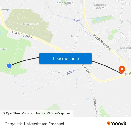 Cargo to Universitatea Emanuel map
