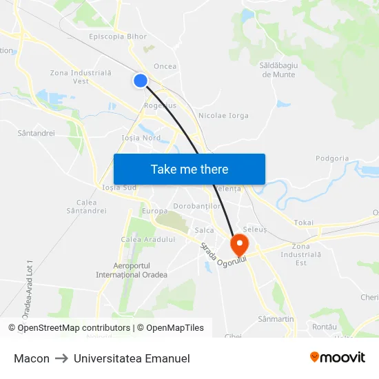Macon to Universitatea Emanuel map