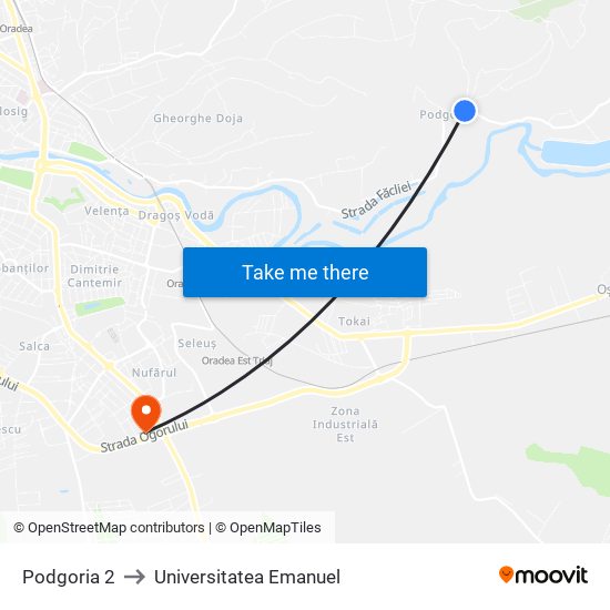 Podgoria 2 to Universitatea Emanuel map