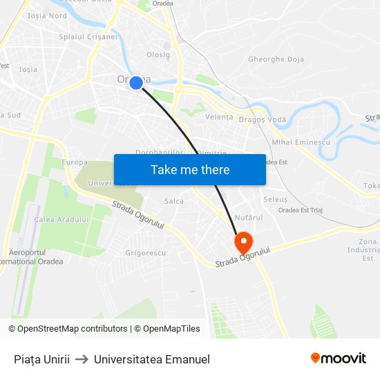 Piața Unirii to Universitatea Emanuel map
