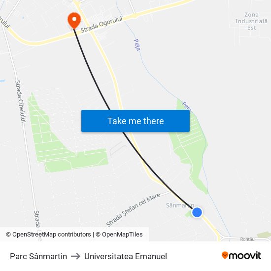 Parc Sânmartin to Universitatea Emanuel map