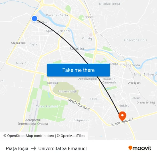 Piața Ioșia to Universitatea Emanuel map