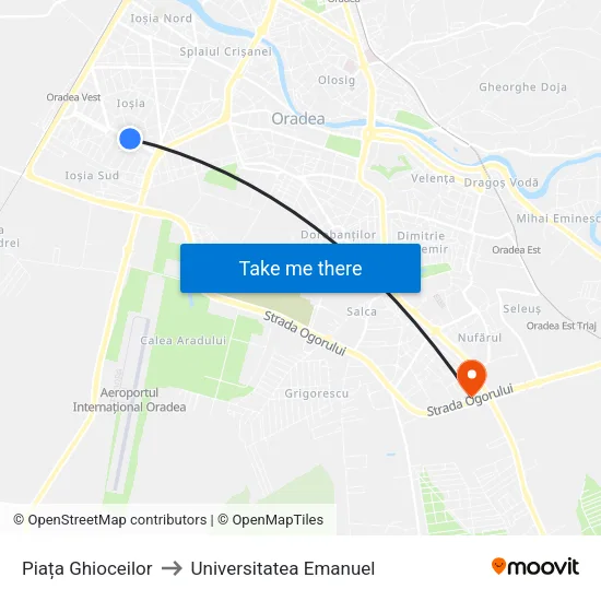 Piața Ghioceilor to Universitatea Emanuel map