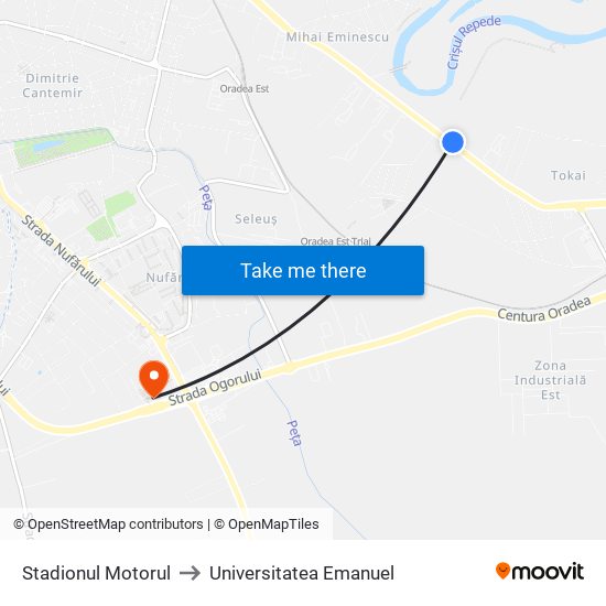 Stadionul Motorul to Universitatea Emanuel map