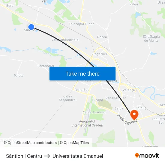 Sântion | Centru to Universitatea Emanuel map