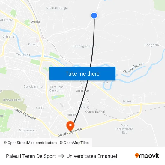 Paleu | Teren De Sport to Universitatea Emanuel map